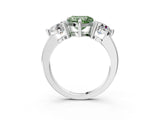 Silver Three-Stone Fancy Green Heart  Brilliant Cut Solitaire Ring with Prong Setting on a Classic Band 4