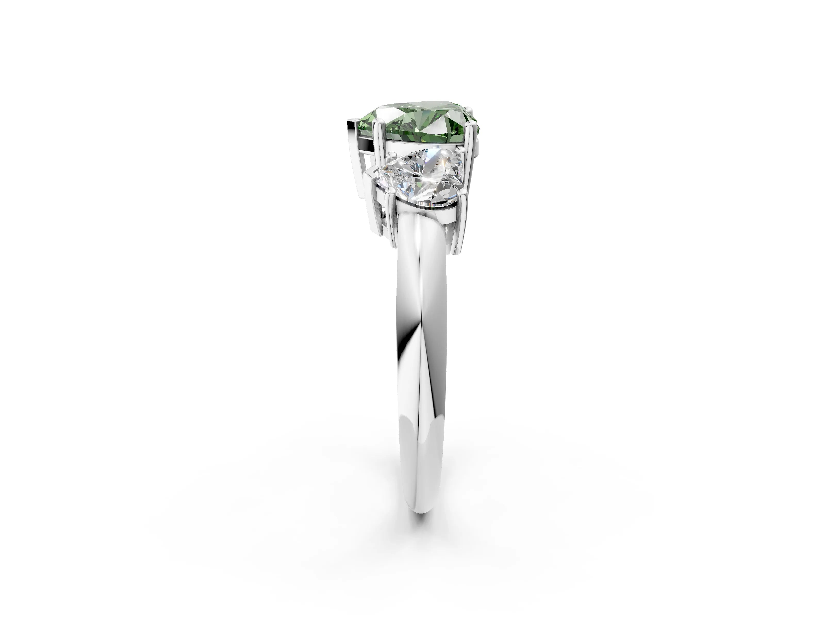 Silver Three-Stone Fancy Green Heart Cut Cut Diamond Engagement Ring with Prong Setting on a White Gold Band_44