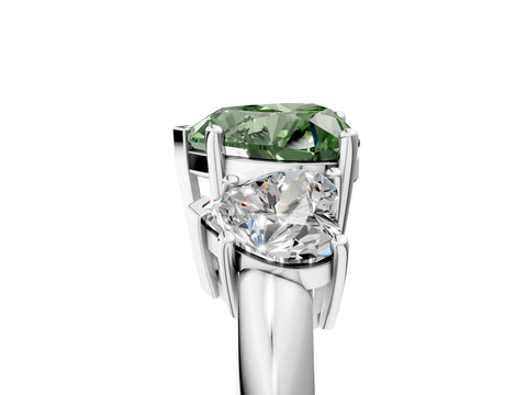 Silver Three-Stone Fancy Green Heart Cut Cut Diamond Engagement Ring with Prong Setting on a White Gold Band_47