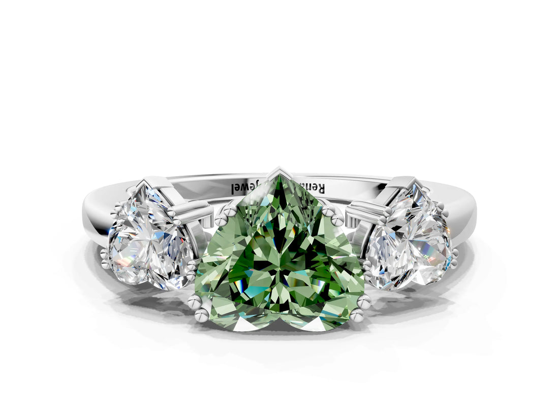 Silver Three-Stone Fancy Green Heart Cut Cut Diamond Ring with Channel Set Band and Four-Prong Setting_24