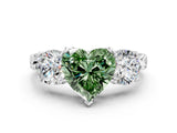 Silver Three-Stone Fancy Green Heart Cut Cut Milgrain Band Prong Setting Ring_126