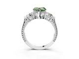 Silver Three-Stone Fancy Green Heart Cut Cut Milgrain Band Prong Setting Ring_129