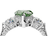 Silver Three-Stone Fancy Green Heart Cut Cut Milgrain Band Prong Setting Ring_130