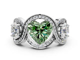 Silver Three-Stone Fancy Green Heart Cut Diamond Wave Pave Band with Prong Setting_18