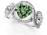 Silver Three-Stone Fancy Green Heart Cut Diamond Wave Pave Band with Prong Setting_19