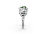 Silver Three-Stone Fancy Green Heart Cut Halo Diamond Milgrain Band with Four-Prong Setting_8
