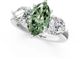 Silver Three-Stone Fancy Green Marquise  Brilliant Cut Solitaire Ring with Prong Setting on a Classic Band 1