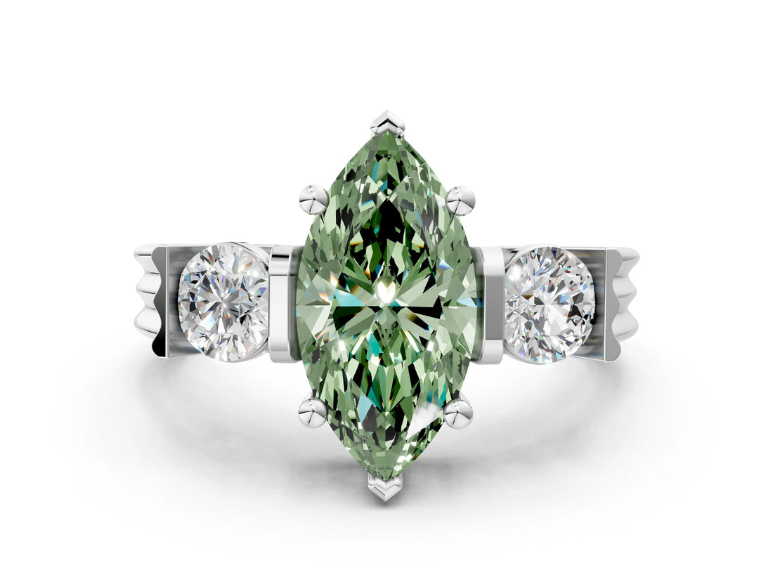 Silver Three-Stone Fancy Green Marquise Cut Cut Classic Band Prong Setting Ring_6