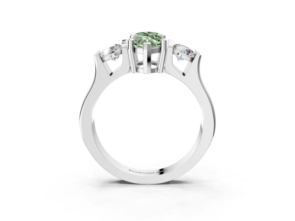 Silver Three-Stone Fancy Green Marquise Cut Classic Band Prong Setting Ring