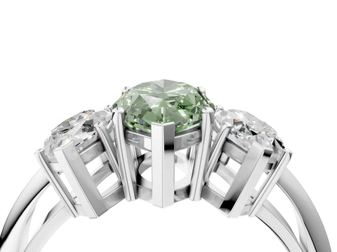 Silver Three-Stone Fancy Green Marquise Cut Cut Diamond Engagement Ring with Prong Setting on a White Gold Band_70