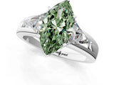 Silver Three-Stone Fancy Green Marquise Cut Cut Diamond Ring with Trillion Side Stones on a Split Shank Band_7