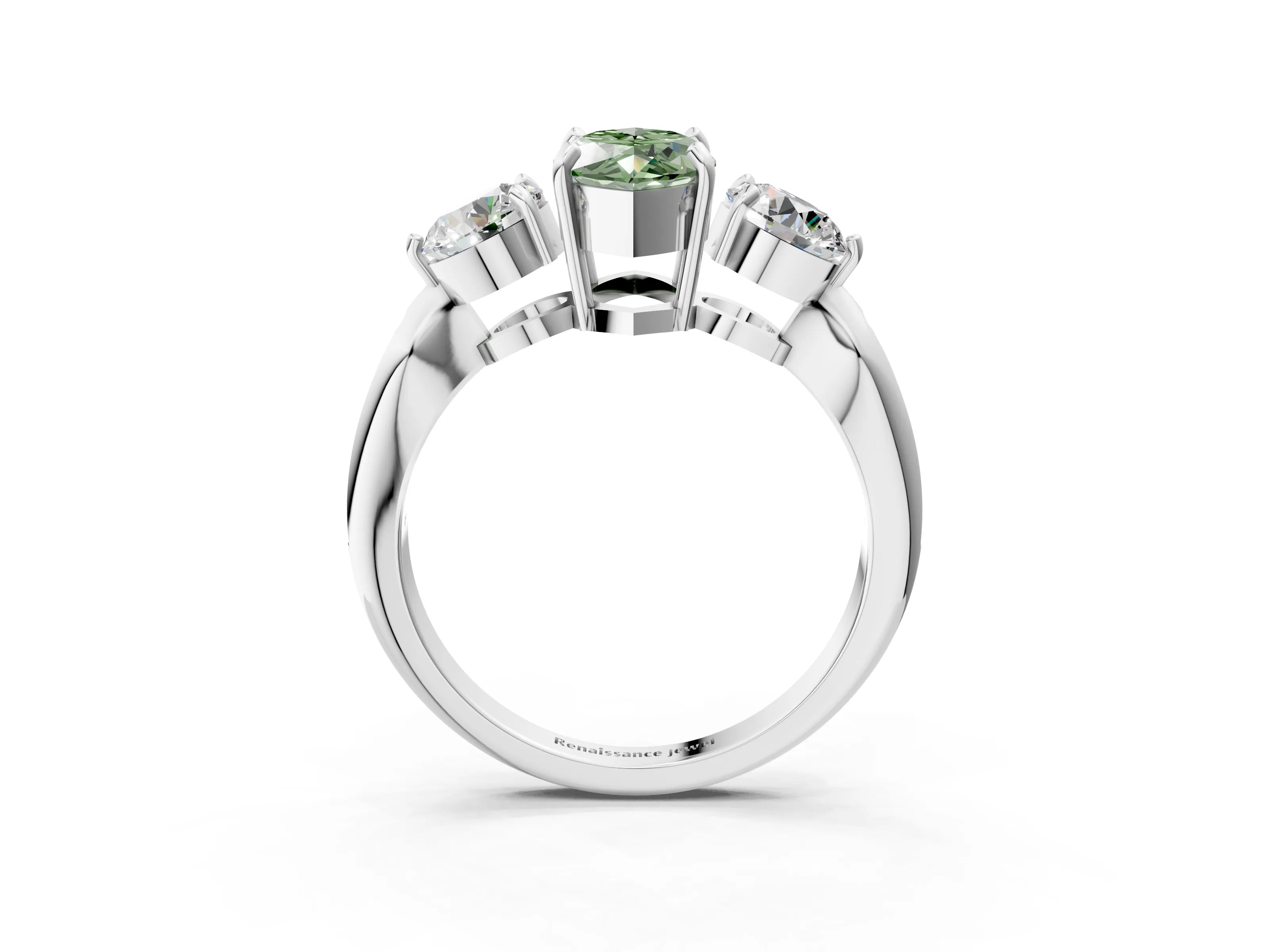 Silver Three-Stone Fancy Green Marquise Cut Diamond Channel Set Engagement Ring with Prong Setting_21