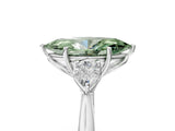 Silver Three-Stone Fancy Green Marquise Cut Diamond Ring with Pear  Side Stones in Four-Prong Setting_17