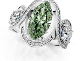 Silver Three-Stone Fancy Green Marquise Cut Diamond Wave Pave Band with Prong Setting_19