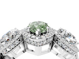 Silver Three-Stone Fancy Green Marquise Cut Halo Diamond Milgrain Band with Four-Prong Setting_10