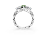 Silver Three-Stone Fancy Green Marquise  Diamond Milgrain Pave Band with Prong Setting 4