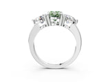 Silver Three-Stone Fancy Green Oval  Brilliant Cut Solitaire Ring with Prong Setting on a Classic Band 3