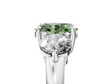 Silver Three-Stone Fancy Green Oval  Brilliant Cut Solitaire Ring with Prong Setting on a Classic Band 5
