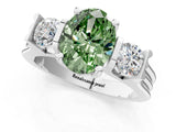 Silver Three-Stone Fancy Green Oval Cut Cut Classic Band Prong Setting Ring_7