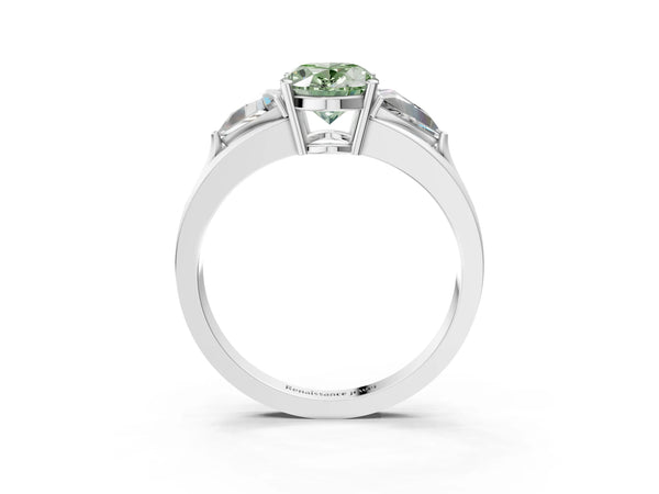 Sterling Silver Oval Split Shank Three Stone Engagement Ring Setting for Fancy Green Center