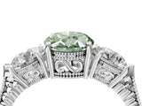 Silver Three-Stone Fancy Green Oval Cut Cut Milgrain Band Prong Setting Ring_10