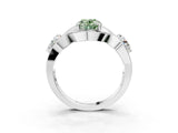 Silver Three-Stone Fancy Green Oval Cut Diamond Wave Pave Band with Prong Setting_9