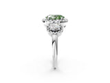 Silver Three-Stone Fancy Green Oval Cut Halo Diamond Ring with Pave Band and Four-Prong Setting_8
