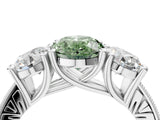 Silver Three-Stone Fancy Green Oval  Diamond Milgrain Pave Band with Prong Setting 4