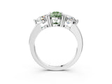 Silver Three-Stone Fancy Green Pear  Brilliant Cut Solitaire Ring with Prong Setting on a Classic Band 3
