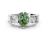 Silver Three-Stone Fancy Green Pear Cut Cut Classic Band Prong Setting Ring_6