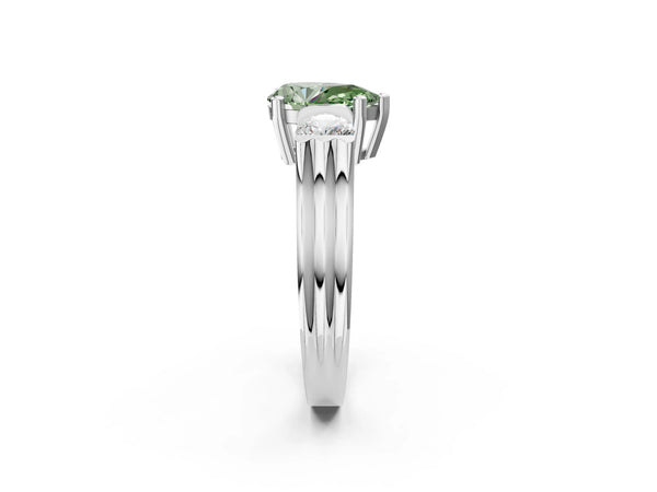 Silver Three-Stone Fancy Green Pear Cut Classic Band Prong Setting Ring
