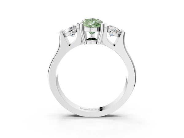 Silver Three-Stone Fancy Green Pear Cut Classic Band Prong Setting Ring