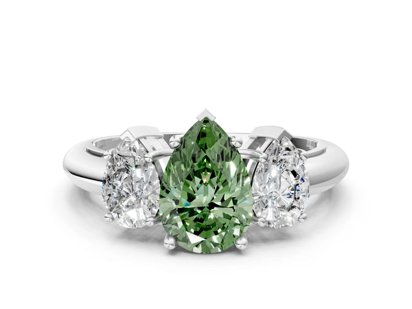 Sterling Silver Pear-Shaped Side Stone Engagement Ring Setting for Fancy Green Center - Design RJ-767