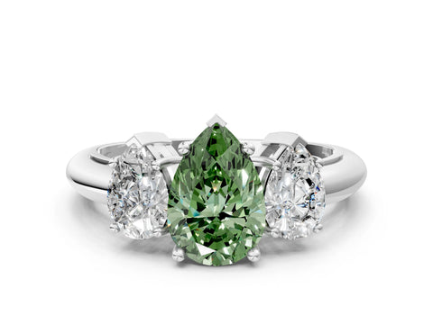 Silver Three-Stone Fancy Green Pear Cut Cut Diamond Engagement Ring with Prong Setting on a White Gold Band_66