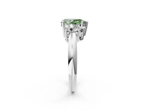 Silver Three-Stone Fancy Green Pear Cut Cut Diamond Engagement Ring with Prong Setting on a White Gold Band_68