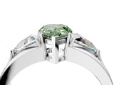 Silver Three-Stone Fancy Green Pear Cut Cut Diamond Ring with Trillion Side Stones on a Split Shank Band_10