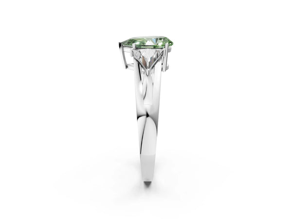 Sterling Silver Pear-Shaped Split Shank Three Stone Engagement Ring Setting for Fancy Green Center