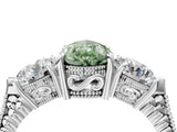 Silver Three-Stone Fancy Green Pear Cut Cut Milgrain Band Prong Setting Ring_10