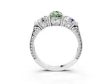 Silver Three-Stone Fancy Green Pear Cut Cut Milgrain Band Prong Setting Ring_9