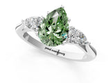 Silver Three-Stone Fancy Green Pear Cut Diamond Ring with Pear  Side Stones in Four-Prong Setting_13