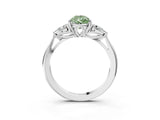 Silver Three-Stone Fancy Green Pear Cut Diamond Ring with Pear  Side Stones in Four-Prong Setting_15