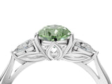 Silver Three-Stone Fancy Green Pear Cut Diamond Ring with Pear  Side Stones in Four-Prong Setting_16