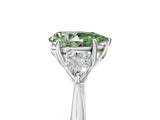 Silver Three-Stone Fancy Green Pear Cut Diamond Ring with Pear  Side Stones in Four-Prong Setting_17
