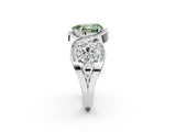 Silver Three-Stone Fancy Green Pear Cut Diamond Wave Pave Band with Prong Setting_104