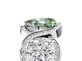 Silver Three-Stone Fancy Green Pear Cut Diamond Wave Pave Band with Prong Setting_107