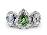 Silver Three-Stone Fancy Green Pear Cut Halo Diamond Milgrain Band with Four-Prong Setting_12