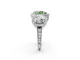 Silver Three-Stone Fancy Green Pear Cut Halo Diamond Milgrain Band with Four-Prong Setting_14