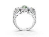 Silver Three-Stone Fancy Green Pear Cut Halo Diamond Milgrain Band with Four-Prong Setting_15