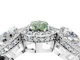 Silver Three-Stone Fancy Green Pear Cut Halo Diamond Milgrain Band with Four-Prong Setting_16