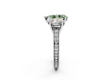Silver Three-Stone Fancy Green Pear  Diamond Milgrain Pave Band with Prong Setting 3